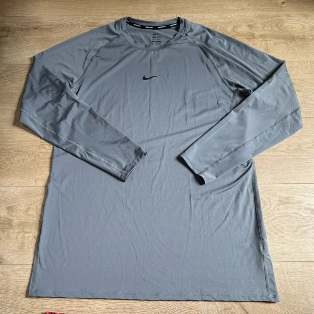EUC Mens Nike Pro dri fit slim fit gray long sleeve athletic tshirt size XXL